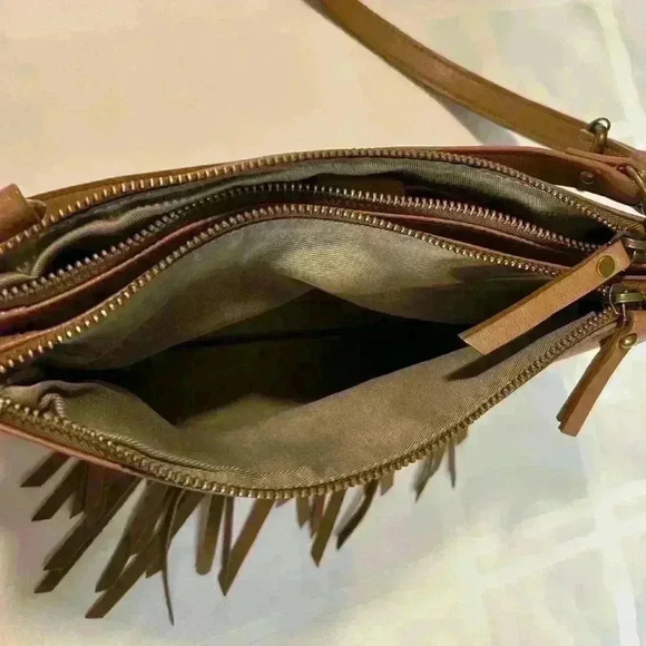 Lucky Brand Festival Fringe Leather Bag Purse Toffee Caramel - Picture 8 of 8